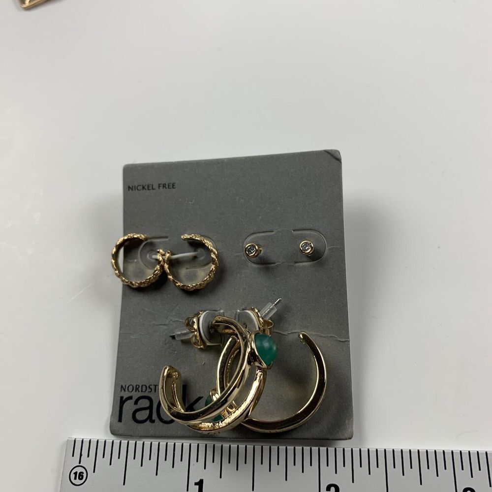 Nordstrom Rack Womens Jewelry Blue-Gold Nickel Free Assorted Earrings - Set of 3